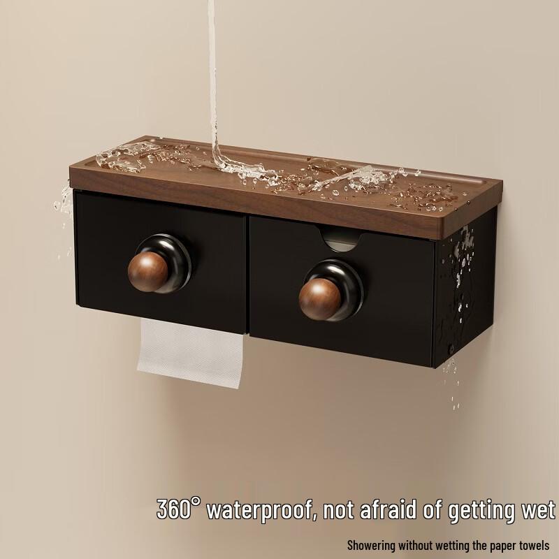 Walnut Bathroom Toilet Paper Holder with Storage