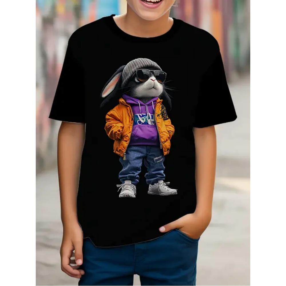 Children's and boys' clothing cool technology cartoon characters 3D printed pattern T-shirt outdoor casual short sleeved boys' T-shirt