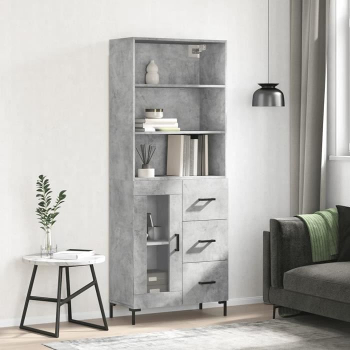 VidaXL Buffet haut Gris béton 69,5x34x180 cm Bois d'ingénierie 3189513