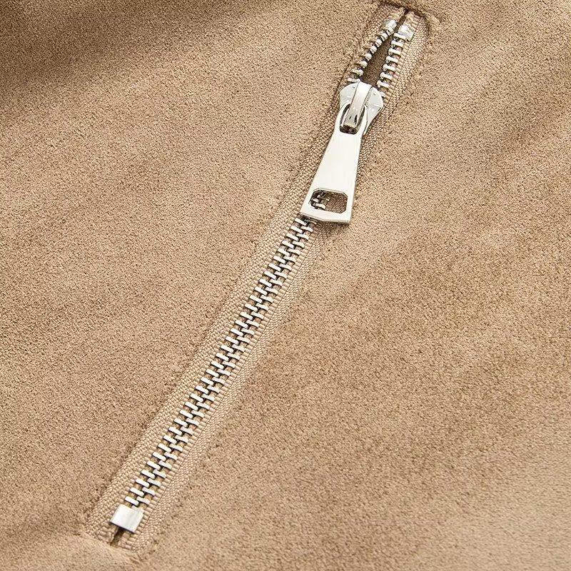 European & American Women's Suede-Effect Motorcycle Lapel Jacket