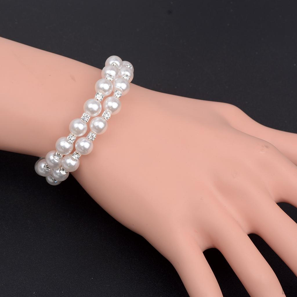 Artificial Pearl Bangle Rhinestone Stretch Bracelet