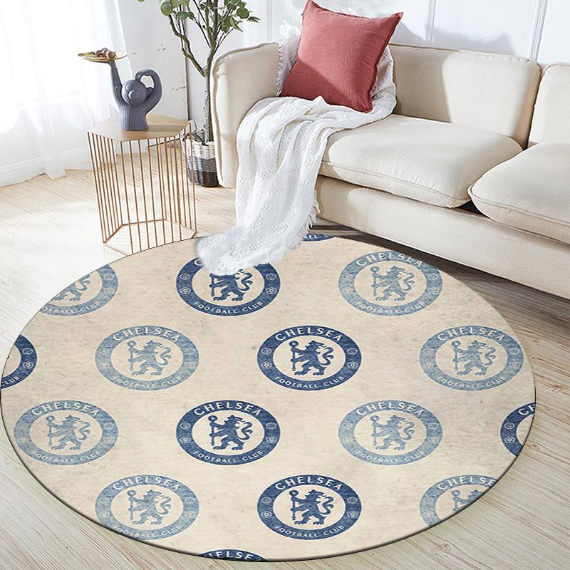 Chelsea Football Club Round Area Rug,Carpet Rug for Living Room Bedroom Sofa Playroom Decor,Non-slip Floor Mat