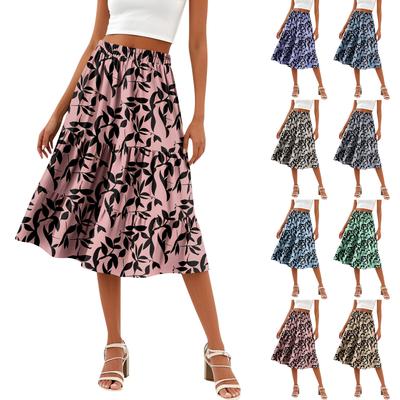 Damen Casual High Waist A-Linienrock Polka Dot Streifen Bedruckter Rock mit Taschen