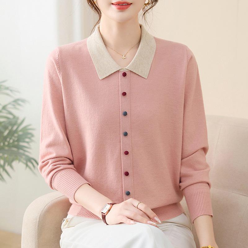 2025 Women's Plus Size Knit Top - Spring/Autumn Woolen Sweater for Middle-Aged & Elderly