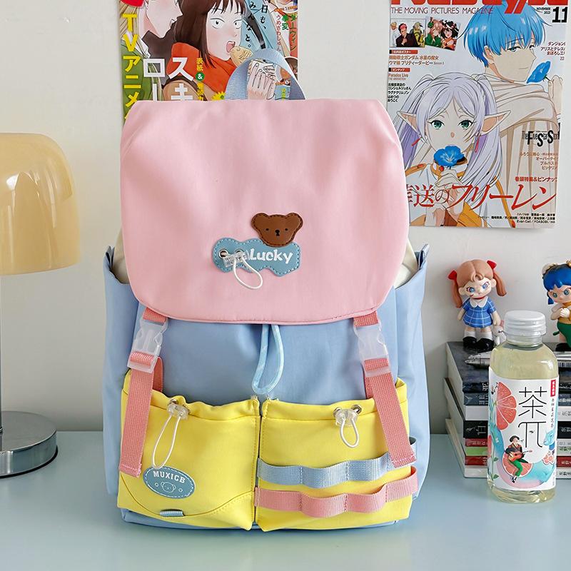 Korean version of fashion backpack large-capacity student tutoring bag female high-value versatile contrasting color cute girl bag