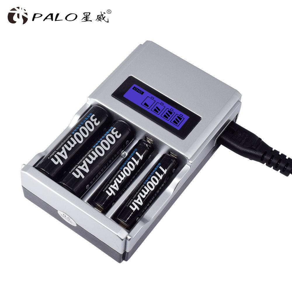 PALO LCD Smart Intelligent Battery Charger for AAA AA Rechargeable Batteries 1.2V Ni-MH Ni-CD Battery 4 Slots Battery Charger