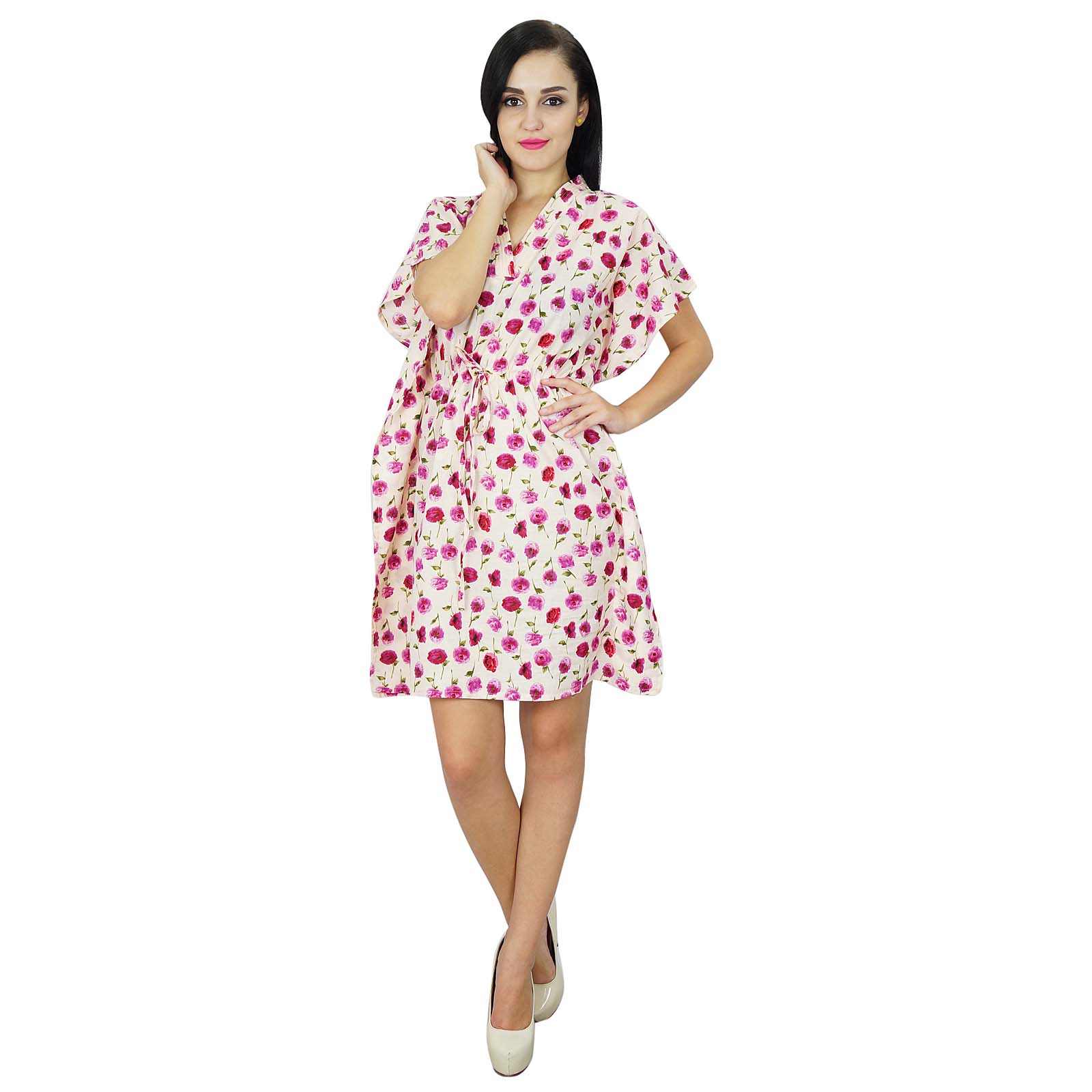 

Bimba Women Wear Cotton Kaftan Dress Short Beach Cover Up Tunic Printed 8 фіолетовий