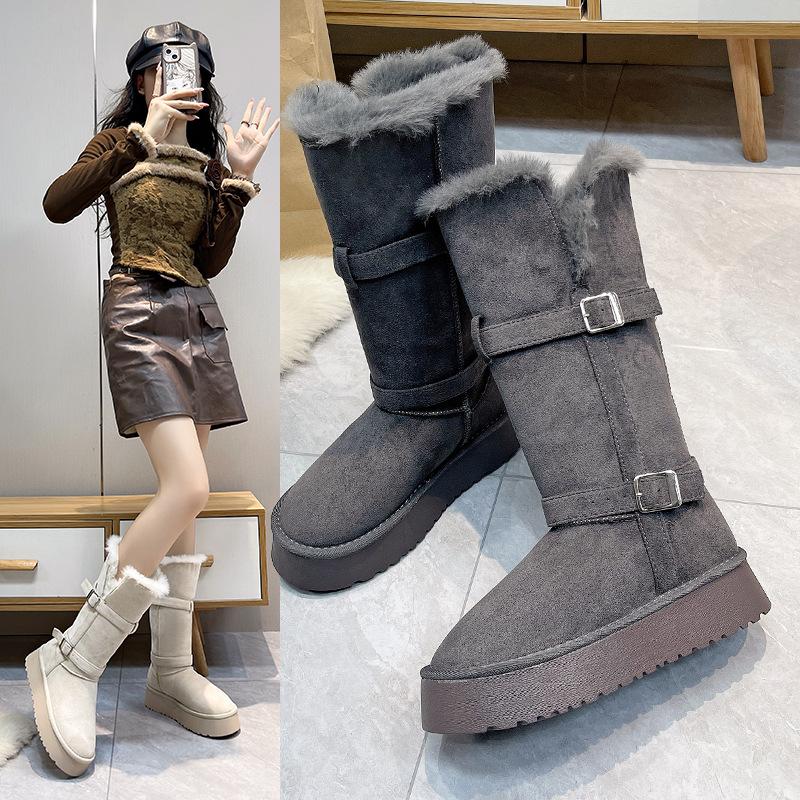 Spot version~ grey thick-soled snow boots women's 2025 winter new two-wear piled thickened Northeast snow cotton boots