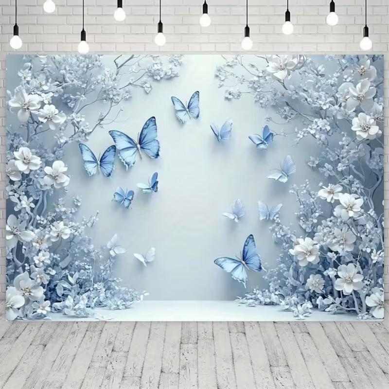 2D Hanging Blue White Butterfly Photo Booth Background 47.2x31.5inch/120*80cm