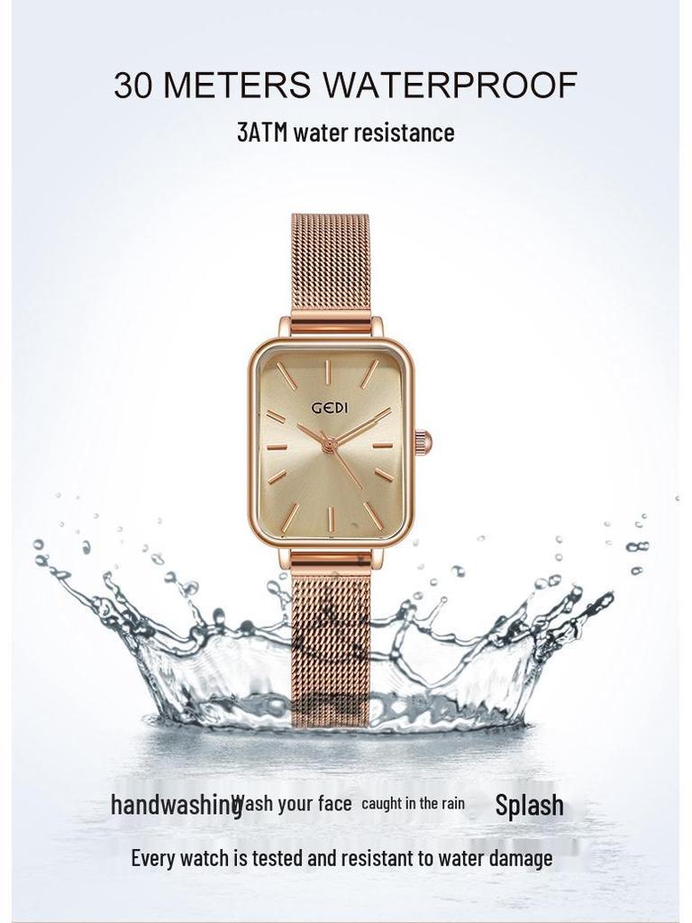 Gedi Women's Ultra-Thin Quartz Mesh Band Waterproof Watch