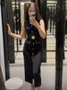 Women's European and American Style Sleeveless Midi Dress with Belt - Sexy Crew Neck for Spring