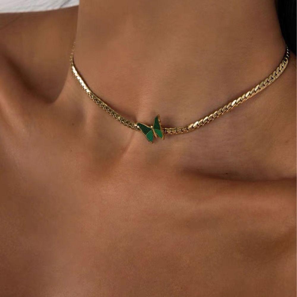 Steel Female Butterfly Pendant Necklace Clavicle Chain Women Necklace Sweater Chain Necklace