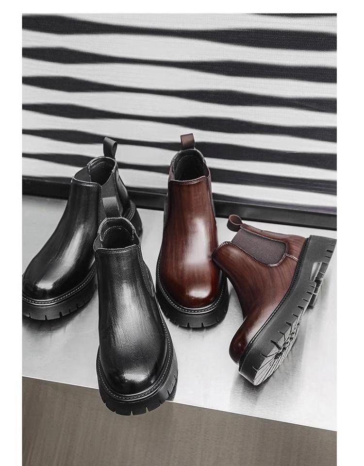 Men's Black & Brown Chelsea Boots - Thick Sole, High-Top Martin Style, British Fashion 2113