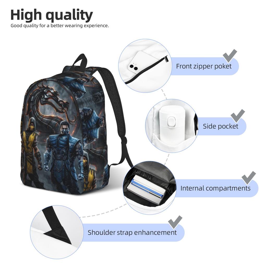 Mortal Kombat II Moive 2026 Cool Backpack Sports High School Hiking Travel Daypack for Men Women Laptop Computer Shoulder Bag