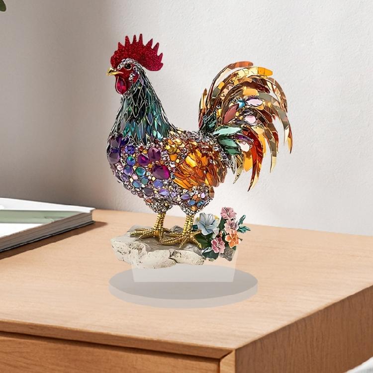 Animal Statue Shatterproof Weather Resistant Colorful Acrylic Rooster Sculpture for Home Office Desk Decoration