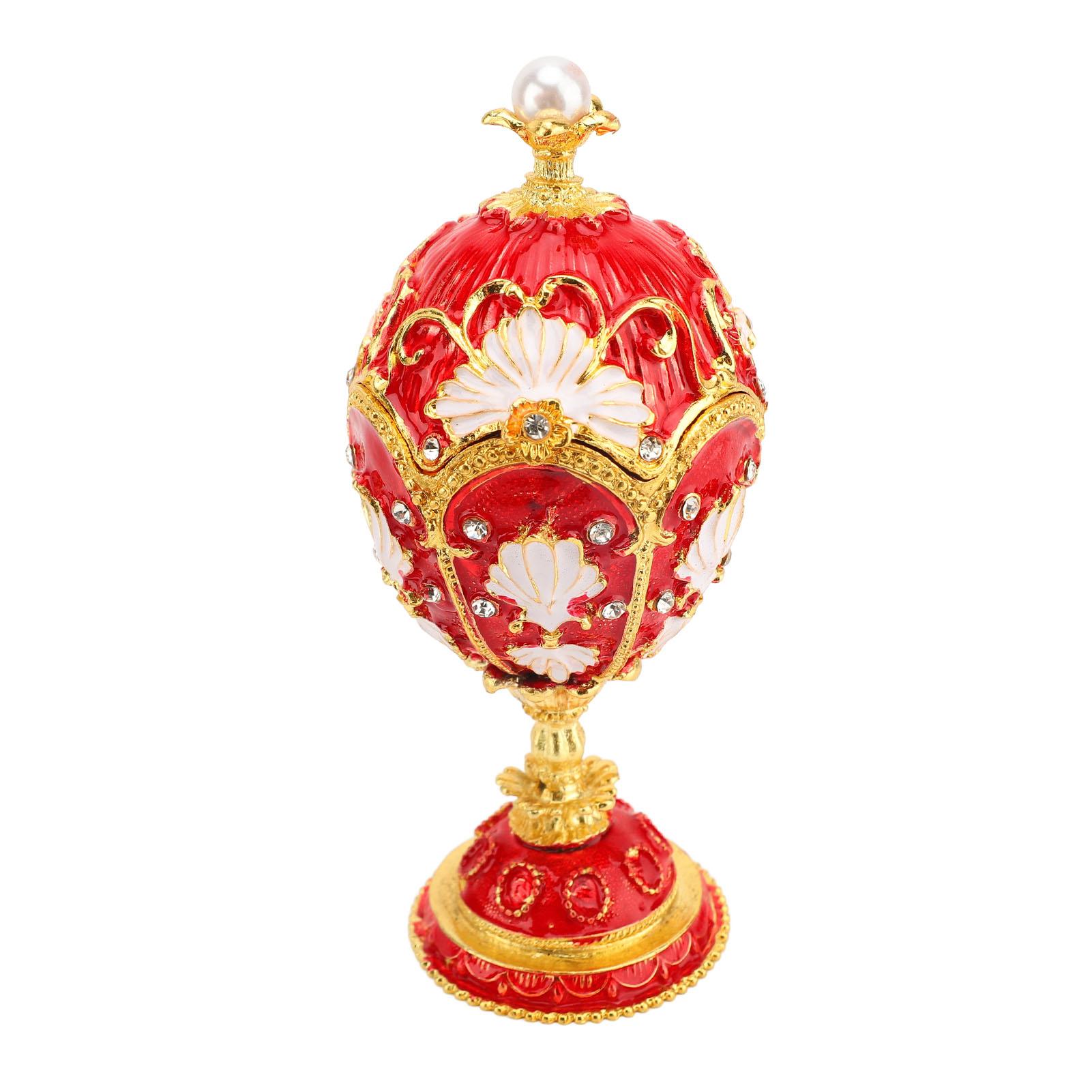 

Egg Style Trinket Box Hinged Enamelled Rhinestones Multifunctional Home Decor Alloy Vintage Jewelry красный