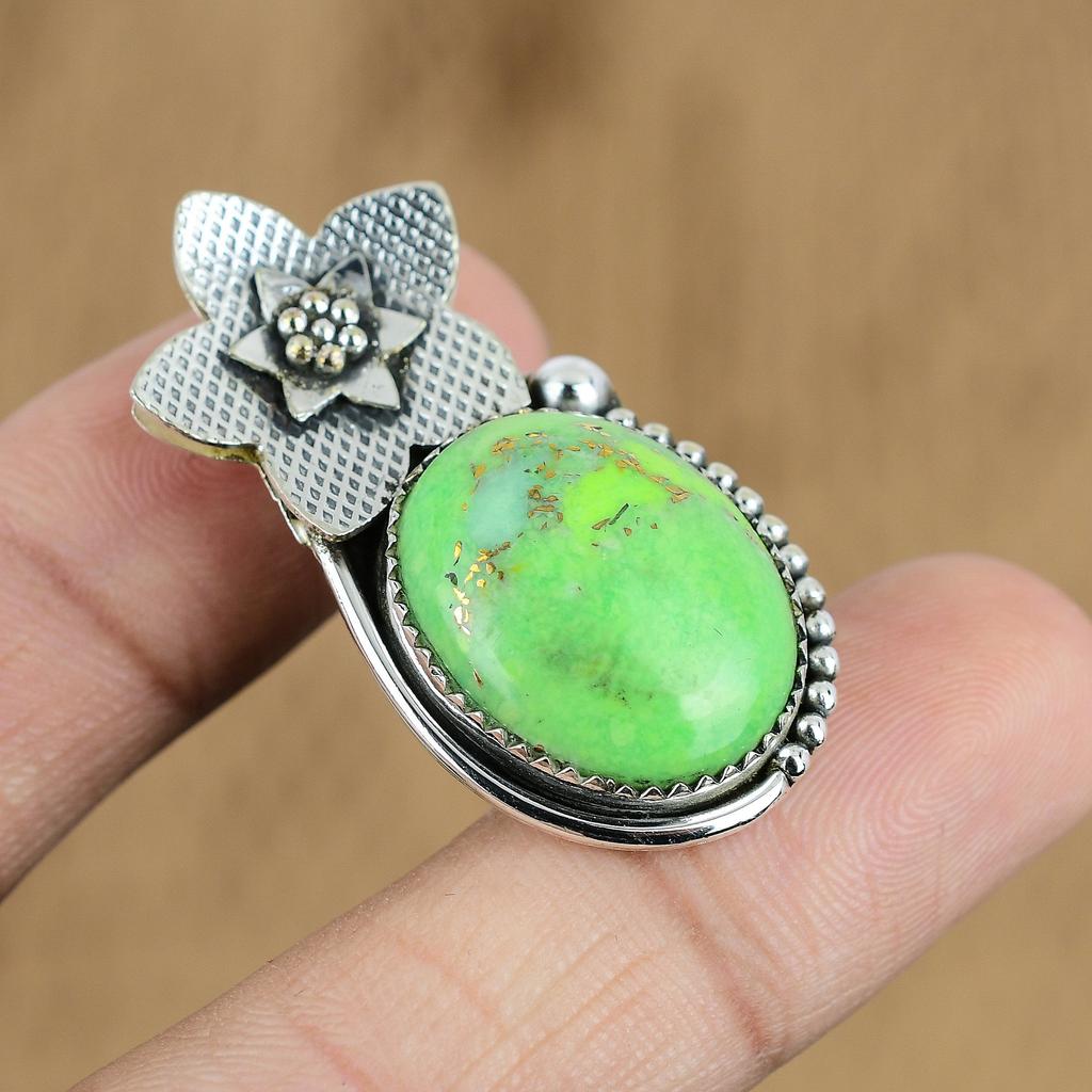 Natural Copper Green Turquoise Gemstone 925 Silver Pendant Flower For Women