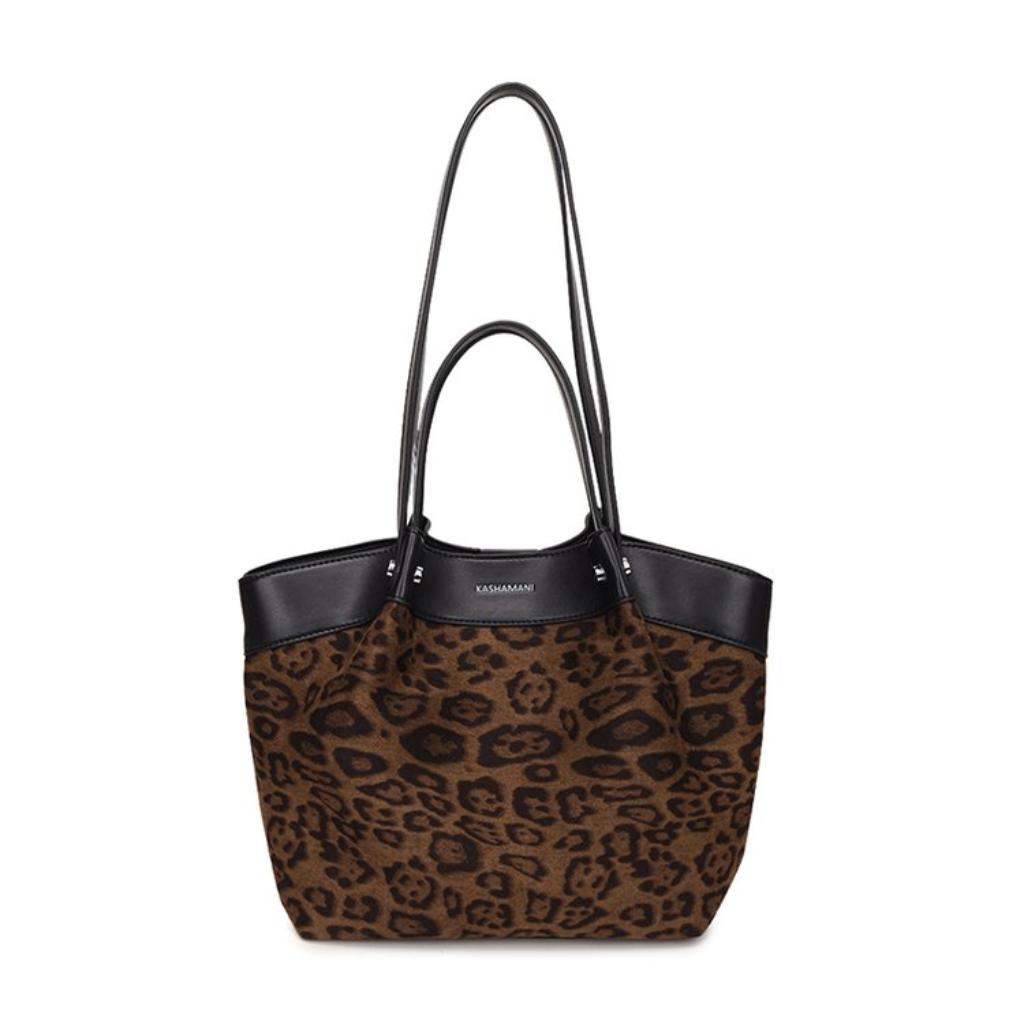 Tote Bag Women Velvet Leopard Print Large Capacity Office Daily Use