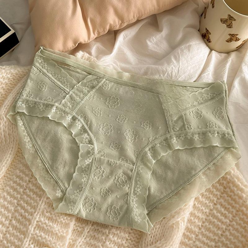 Ladies Spring and Summer Sweet Sexy Hollow Lace Pure Desire Wind Pure Cotton Waist Triangle Briefs