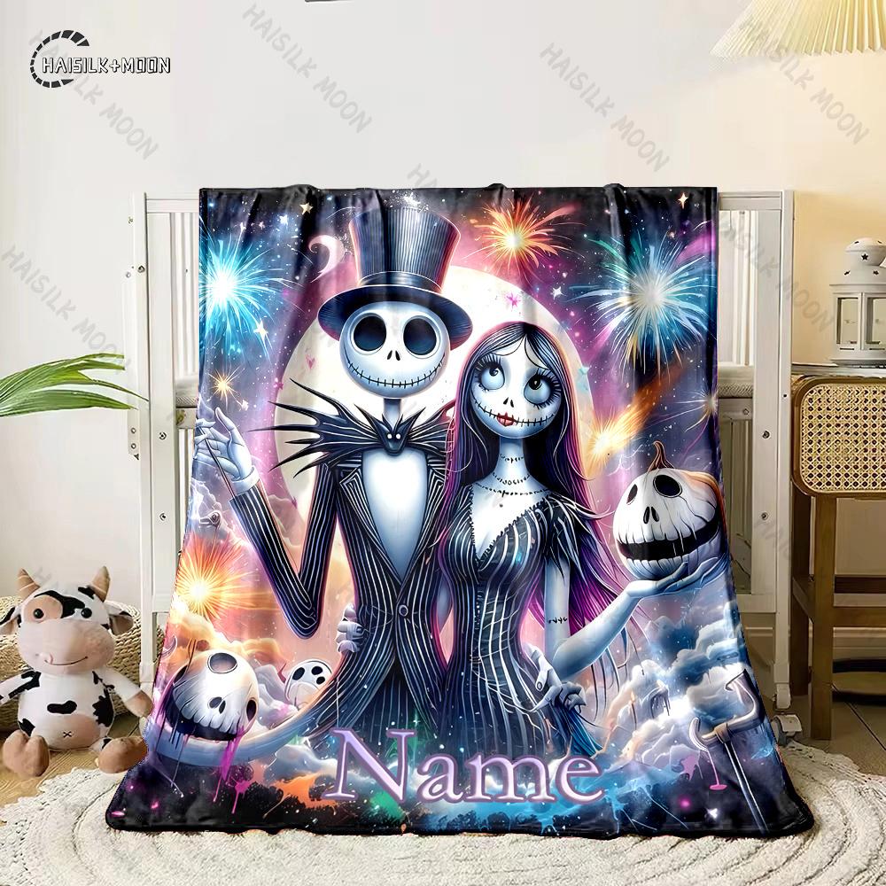 Free Shipping! Custom Name Blanket with The Nightmare Before Christmas Print, All-Season Multi-Use for Nap,Camping,Car,Sofa Gift