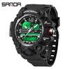 SANDA Women's Trendy LED Dual Display Waterproof Watch with Hourly Chime