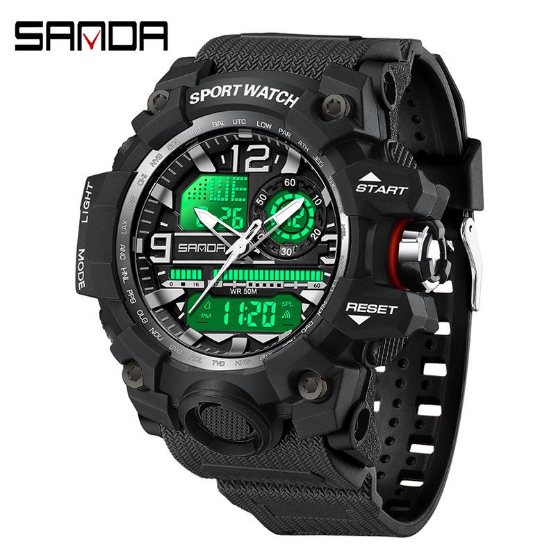 SANDA Women's Trendy LED Dual Display Waterproof Watch with Hourly Chime