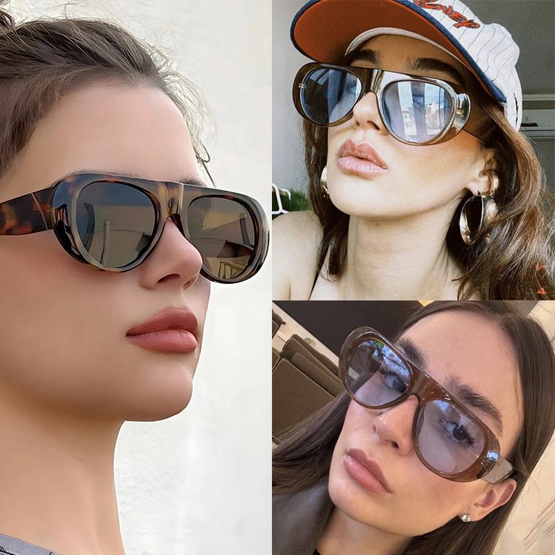 Pcs New Fashion Women Large Frame Retro Sunglasses Sets UV Resistant Oval Female Advanced Minimalist Style Glasses