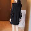 2026 Hepburn-Style Long Sleeve Black Chiffon Patchwork Plus Size Dress