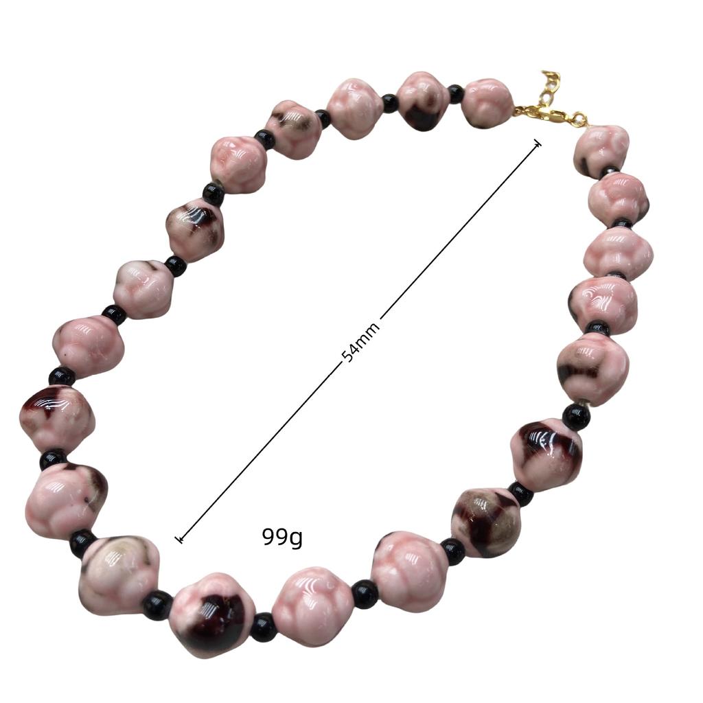 New Medieval Vintage Fashion Retro Design Old Material Pink Frog Skin Glazed Plum Blossom Necklace Beaded Earrings