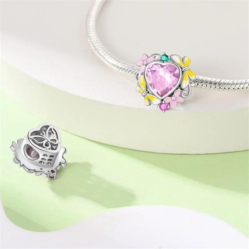 925 Silver Classic Purple Retro Heart Shape Lotus Angel Pattern Charms Beads Fit Necklace Bracelets Pendant DIY Jewelry