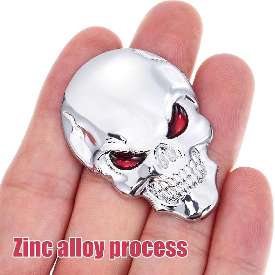 Skull Car Emblem Decal Metal Sticker Emblem Decal Motorcycle Car Skull Accessories (Silver)