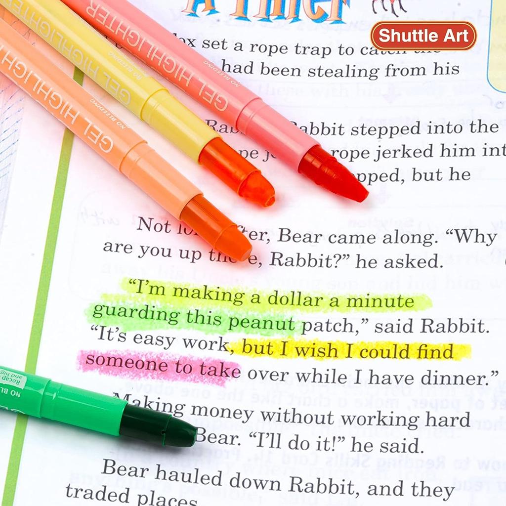 Shuttle Art Highlighter Bright Solid Fluorescent Fluorescent Retractable Gel with Clear for Marking Convenient Storage Pens, Colors, 12-Color Set,