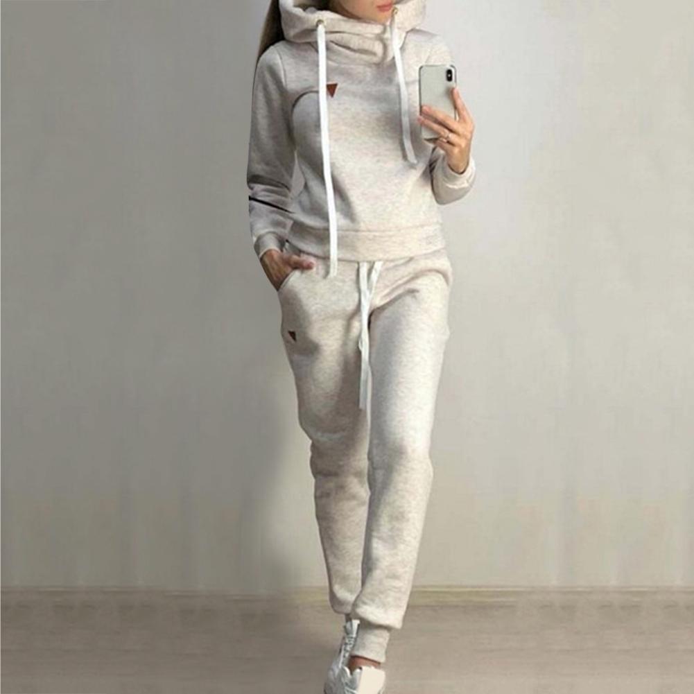 (S-5XL) Tuta da Jogging da Donna Taglie Forti 2 Pezzi Tute Monocolore Felpe con Cappuccio Foderate in Pile Set di Pantaloni