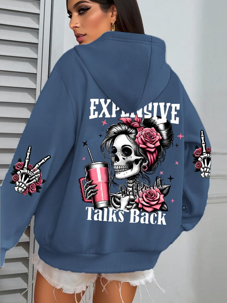 Parla Costoso Stampa Divertente Felpa con Cappuccio da Donna Pullover Larghi Multicolore Pile Autunno Abbigliamento Sportivo Casual con Tasca