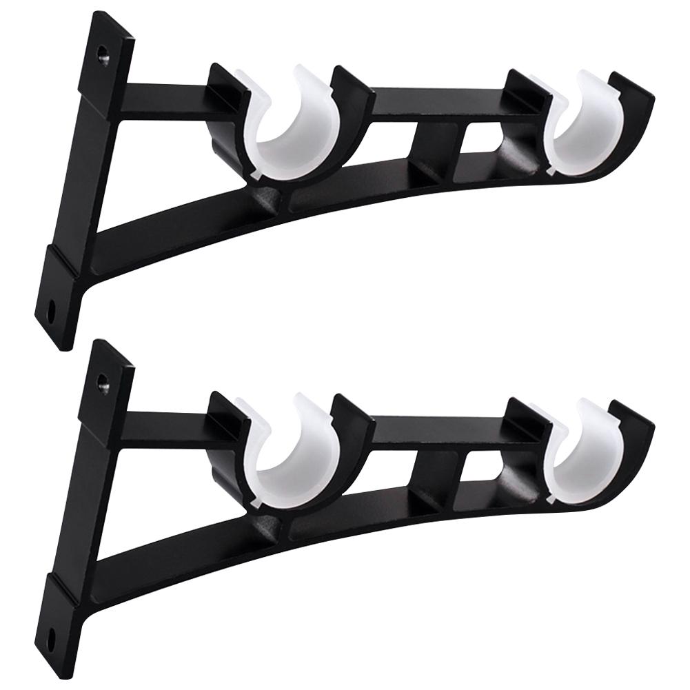 2 Pack Double Curtain Rod Brackets Wall Mount Bracket Aluminum Alloy Curtain Rod Hanging Hardware Double Rod Curtain Brackets