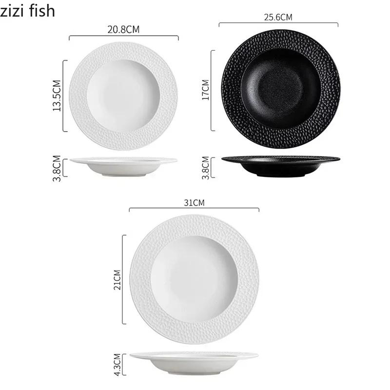 Frosted Ceramic Plate Salad Plate Pasta Dish Thick Soup Plate Serving Dish Hammer Pattern Straw Hat Plates Restaurant Tableware