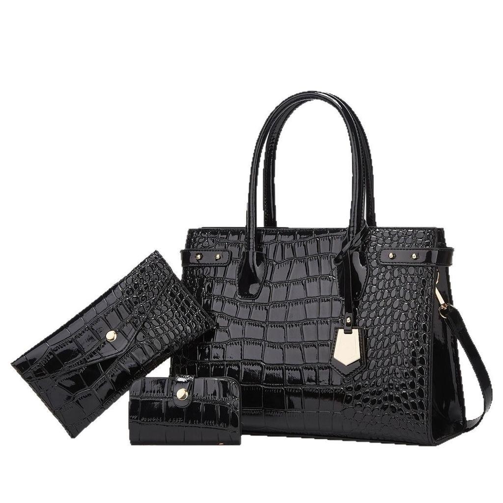Trendy Retro Crocodile Pattern Women's Shoulder Tote Bag Set