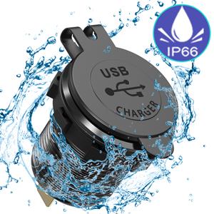Car USB Charger Socket Metal 60W Car Charger 12V 24V USB Outlet PD USB-C & Two QC3.0 Ports Touch Switch for Boat Marine