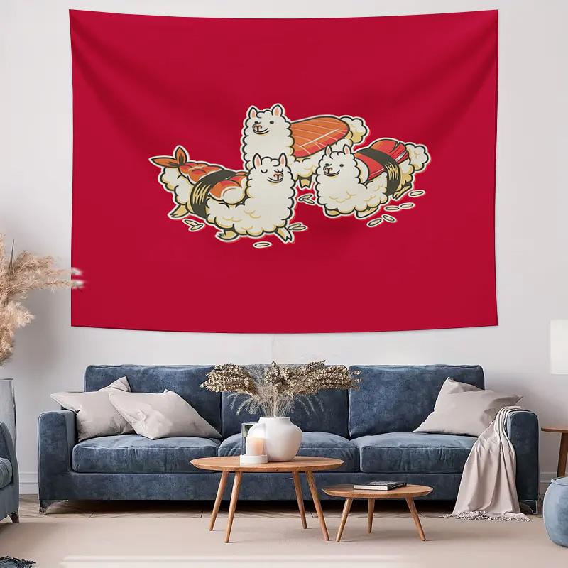 Sushi Llama Tapestry Wall Hanging Aesthetic Room Decor Japanese Anime Wall Art Bedroom Dorm Decoration Home Decor Gift