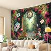 2D Fantasy Wonderland Forest Tapestry Alice Theme with Mushrooms & Cards Wall Hanging