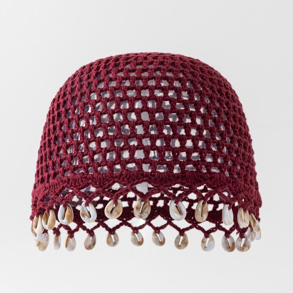 Breathable Bohemian Beanie Hat Cotton Hollow Out Knit Cap Crochet Shell Beanie Hat Women Outfit