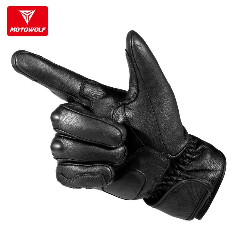 Motorcycle Riding Gloves Winter Warm Windproof Thick Fleece Lined Genuine Leather Safety Protective Gear Men