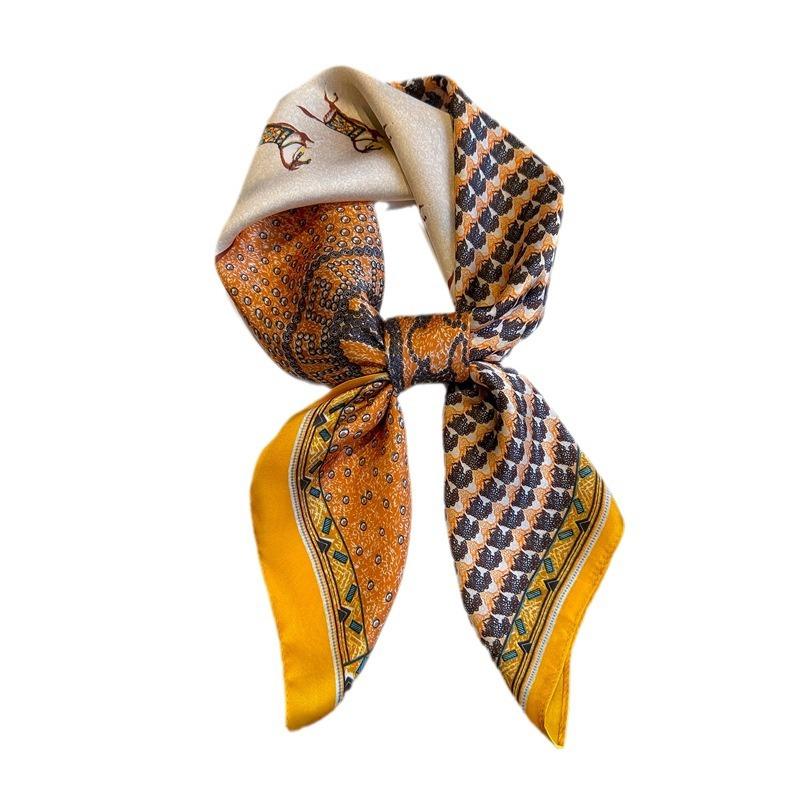 European and American style horse printing scarf simulation silk 71 color matching small square scarf spring and autumn versatile scarf tied hair deco