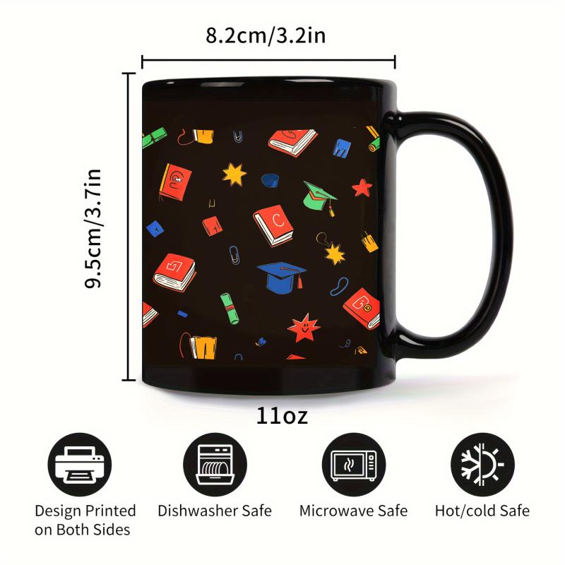 Ceramic mug black educational icon and book pattern is suitable for school and office use