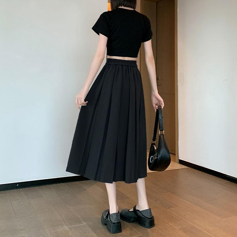 FiveFive Women Korean Style Long Black Skirt Women's Pleated Skirt Long Skirts for Women Fashion A-LINE Skirt