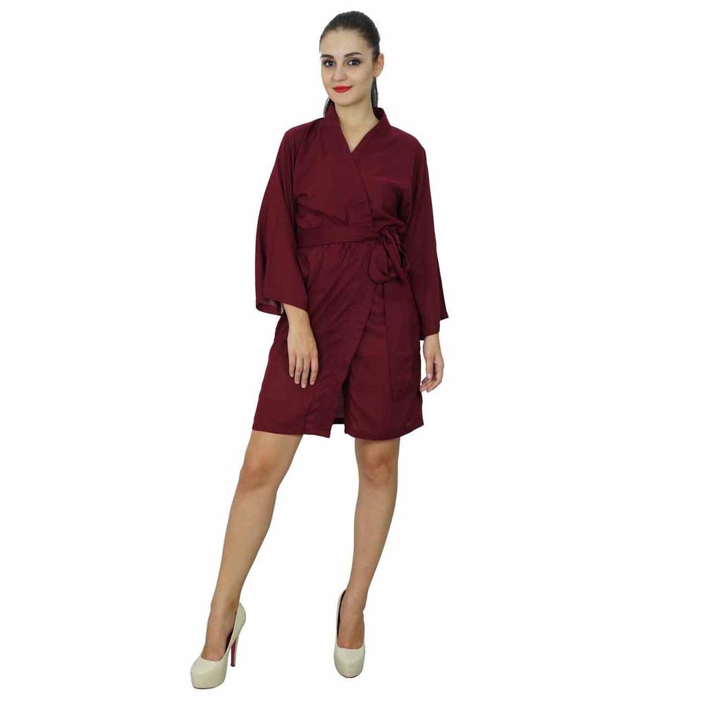 Bimba Women Short Solid Belt Robe Soft Modal Cotton Wrap Round Plain Bath