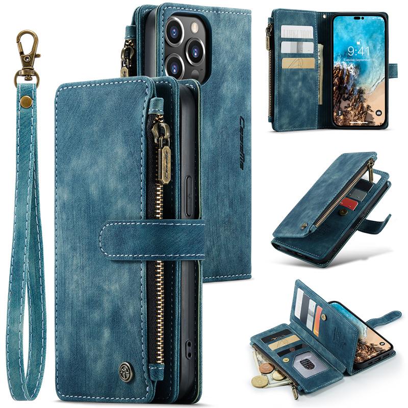 CaseMe Flip Leather Phone Case For iPhone 17 Pro Max 16 Plus 15 14 13 12 11 XS XR X Samsung S26 S25 FE S24 Ultra S23 S22 S21 Zipper Wallet Cards Cover