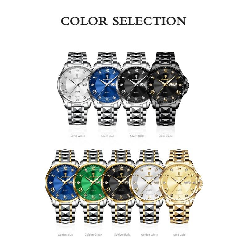 POEDAGAR Fashion Military Men Clock Waterproof Luminous Date Week Man Wristwatch Stainless Steel Quartz Watches Male Reloj