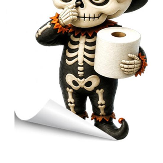 Waterproof PVC Toilet Art Halloween Skeleton Sticker, Funny Pooping Lid Decal, Dark Humor Decal Adhesive Bathroom Sticker for Tank, Holiday Home Decor