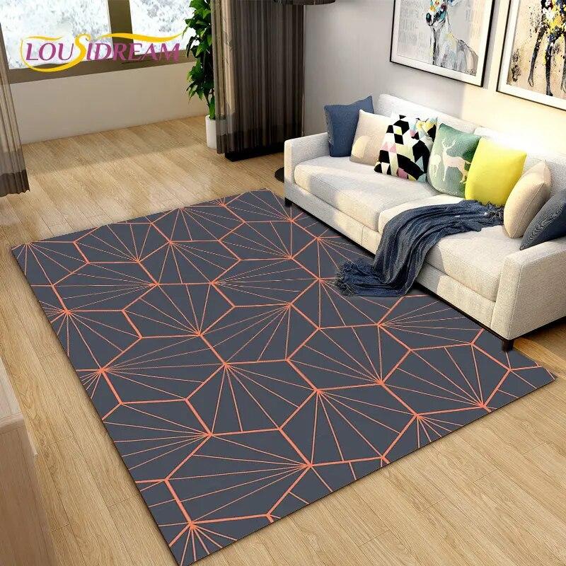 3D Geometric Lattice Pattern Area Rug,Carpet Rug for Living Room Bedroom Sofa Decoration,Kitchen Bath Doormat Non-slip Floor Mat